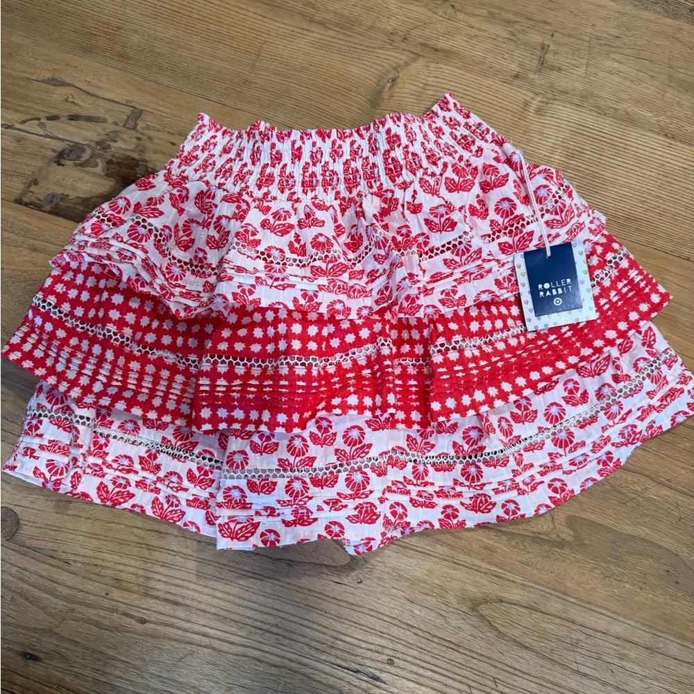 Roller Rabbit Womens Red & White Patterned Tiered Skirt